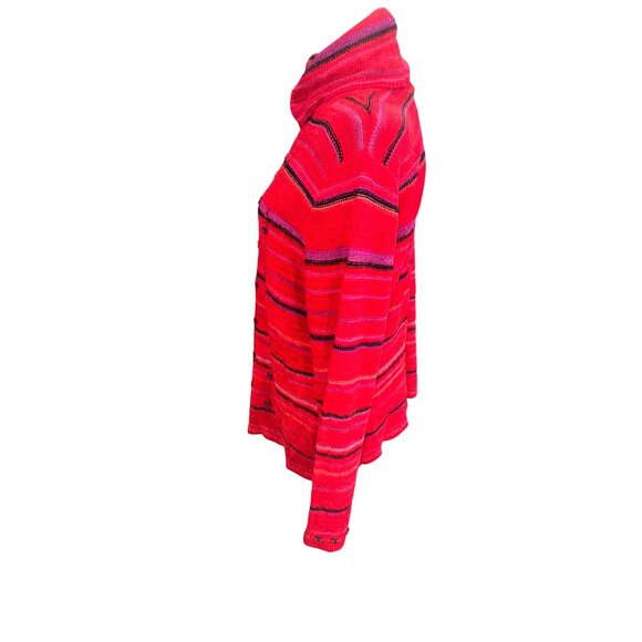 Sigrid Olsen Embellished Striped Turtleneck Sweater Red Button Detail Casual L - Picture 5 of 8